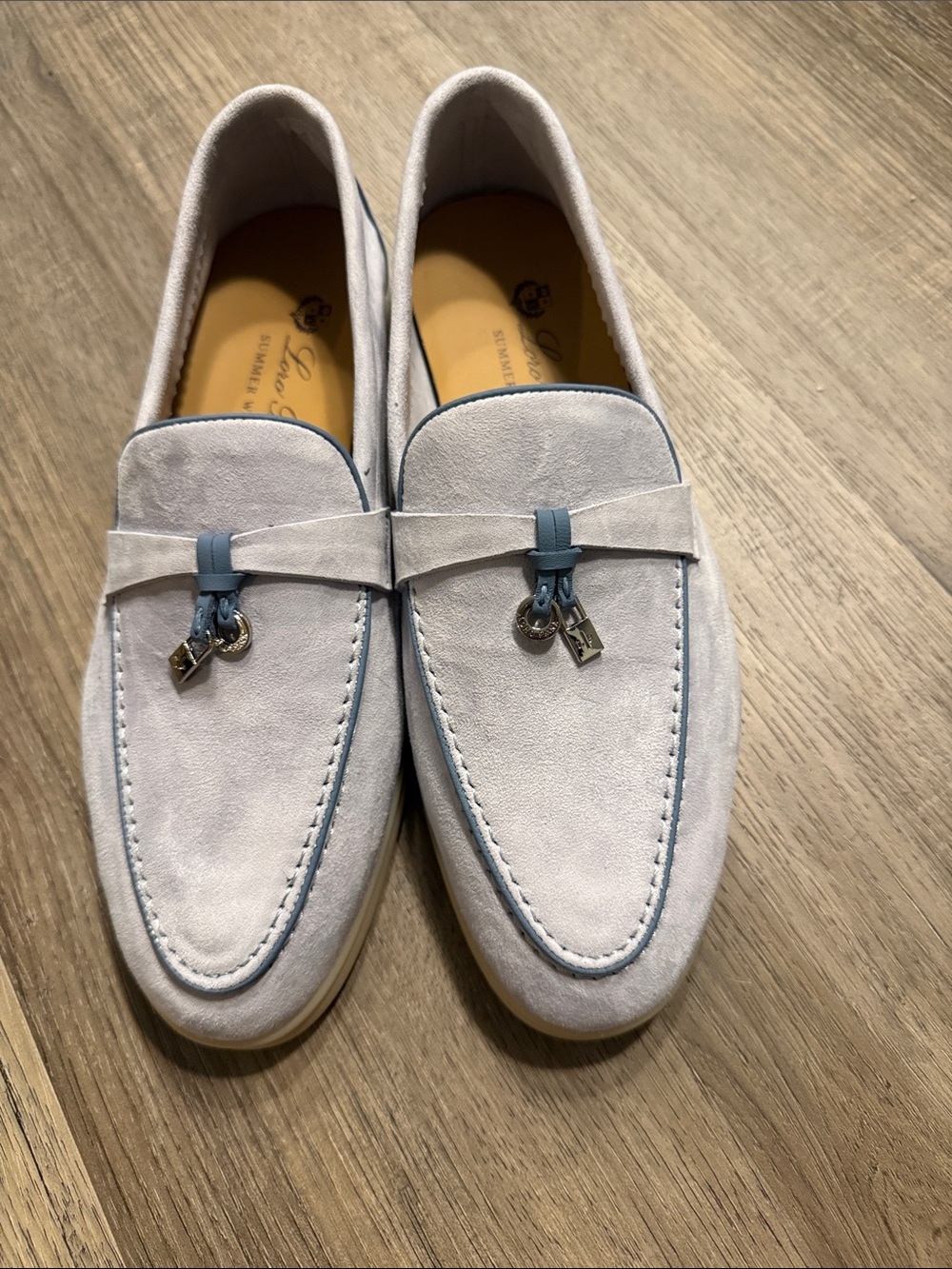 Loro Piana Light Blue Suede Tassel Loafers for Men